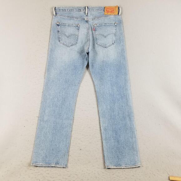 Levis 501 Jeans Mens 36x32 Blue Denim Straight Leg Button Fly Distressed 501 - Picture 6 of 16